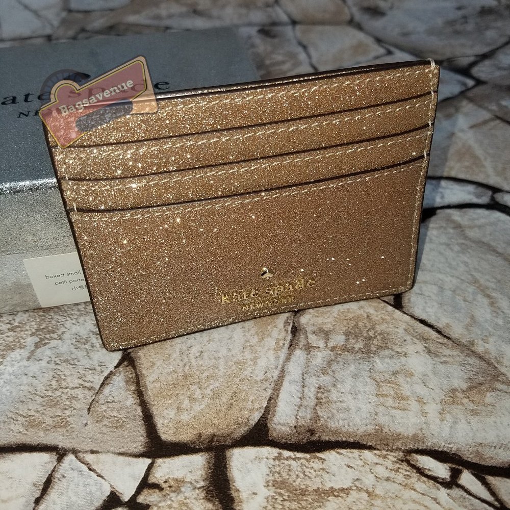 #bagsavenue Shimmy Glitter Gabric Slim Card Holder Rose Gold Box Kate Spade